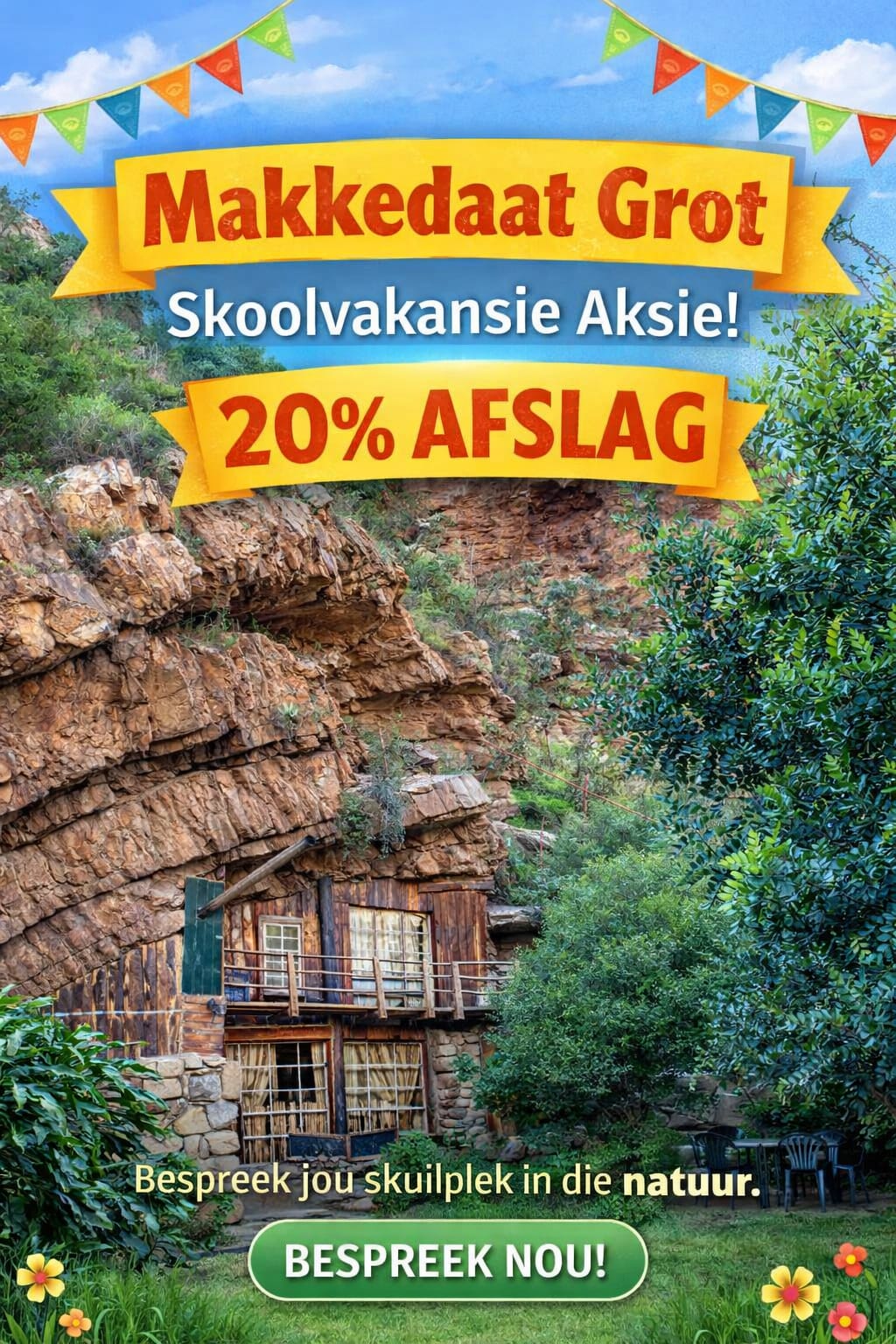 Popup advert for school holiday at makkedaat caves baviaans